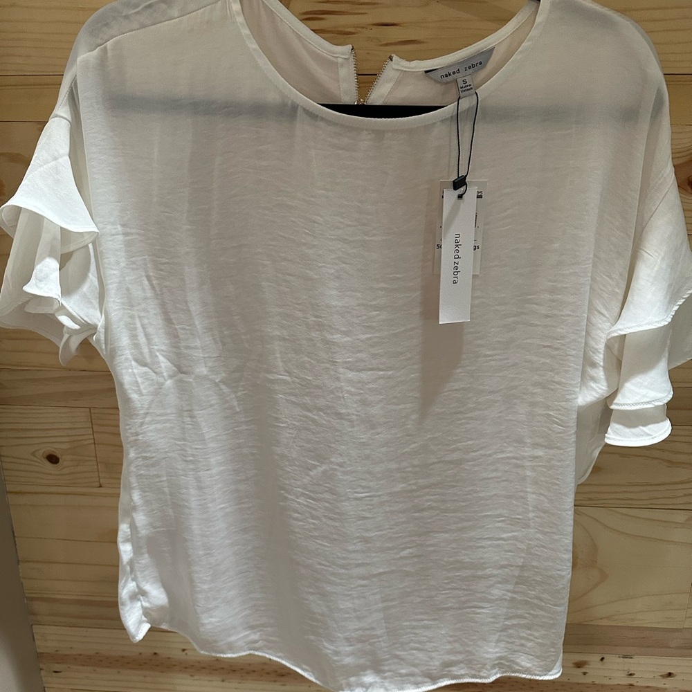 Naked Zebra white Ruffle Sleeve Blouse